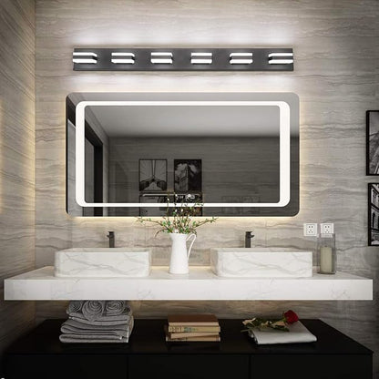 SOLFART Bathroom Light Feature Modern LED Dimmable Matt Black Bathroom Vanity Light 6 Lights Acrylic Vanity Light Over Mirror