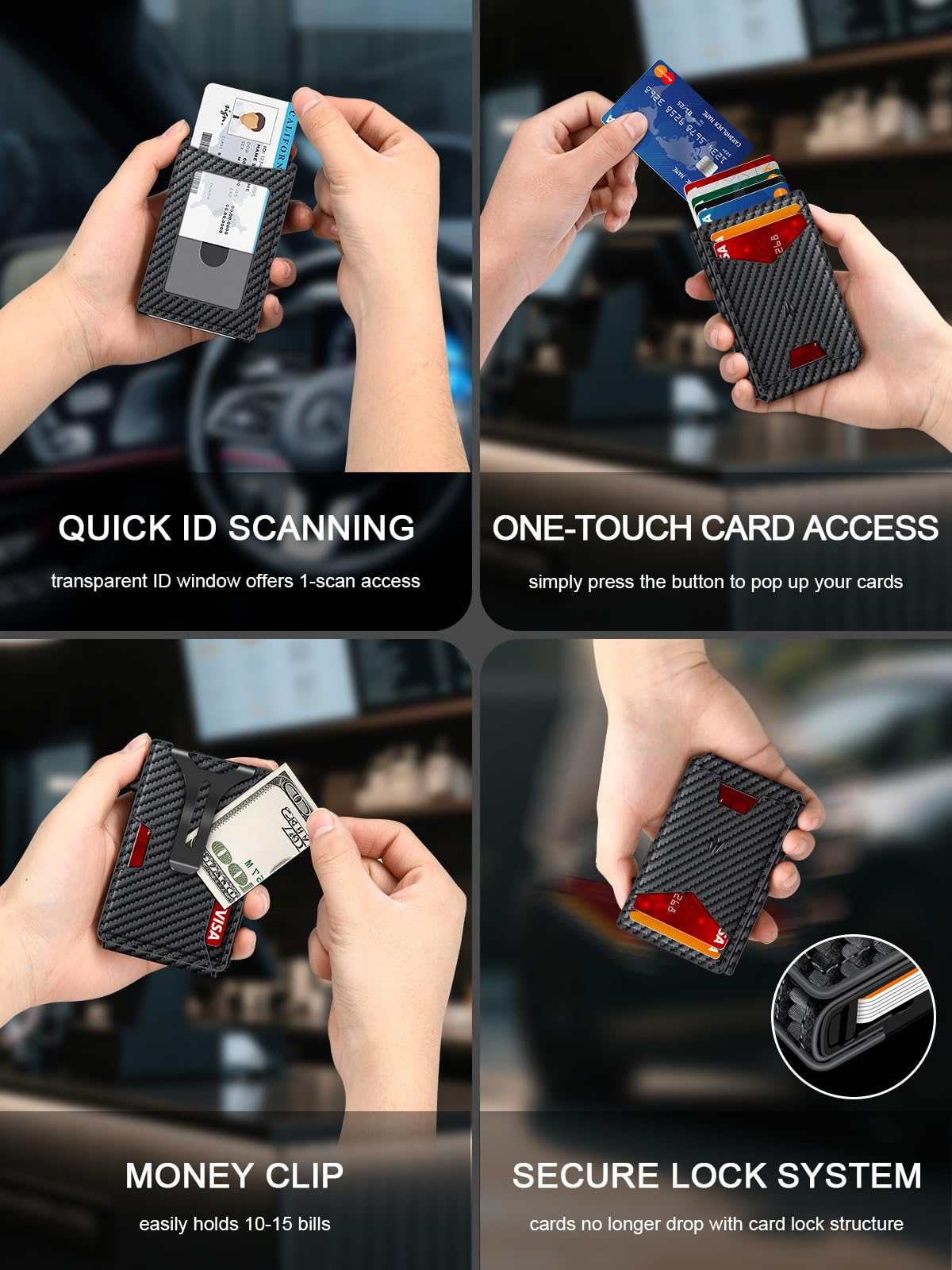 Wallet for Men, Slim Minimalist Wallet with Money Clip ＆ ID Window, RFID Blocking Pop Up Credit Card Holder, Smart Aluminum Mens Wallet Holds 9-13 Cards, Front Pocket Bifold, Birthday Gifts for Men