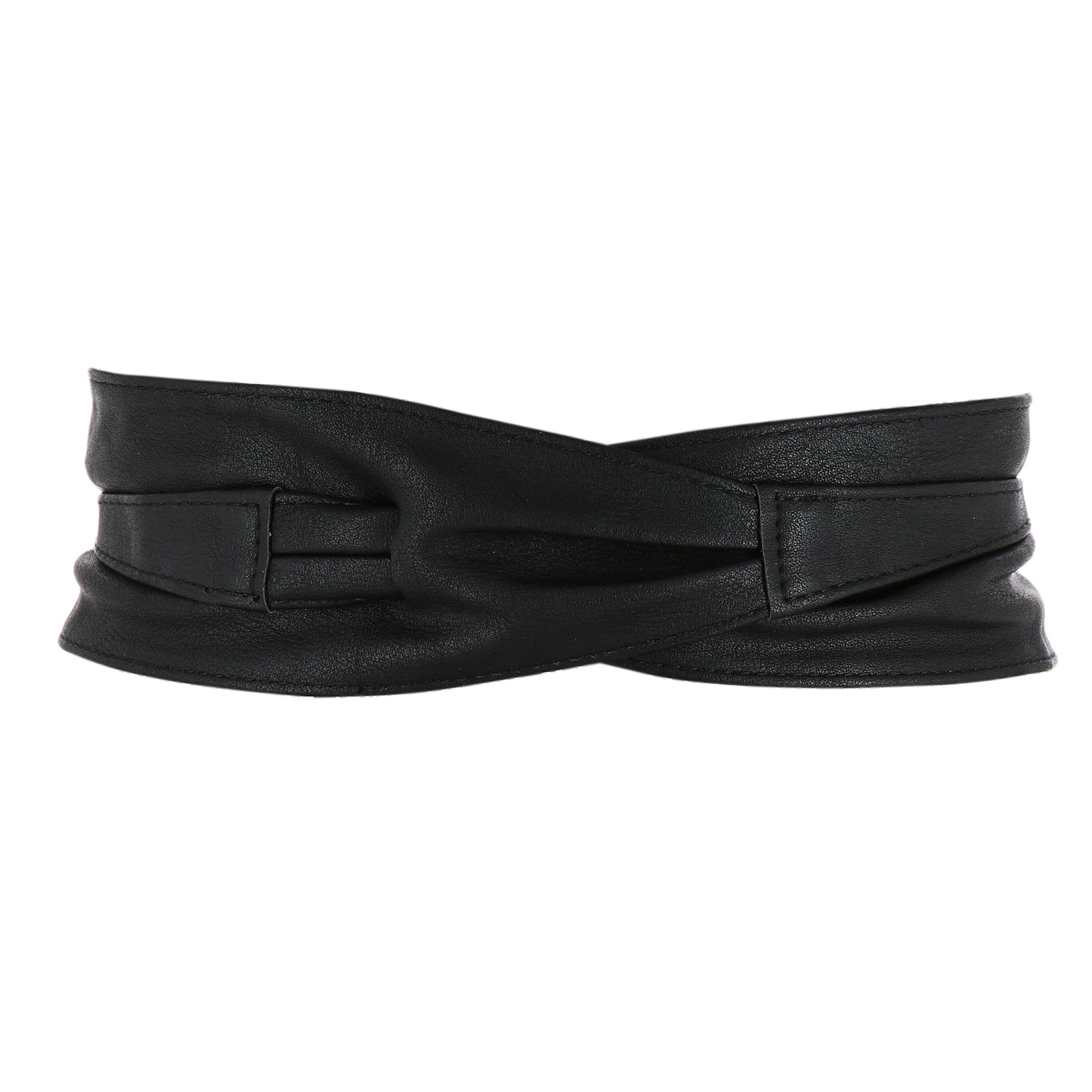 FASHIONGEN Obi Belt for Women – Wide Waist Belt in Faux Leather, MICA - Black, Large/X-large