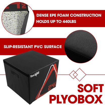 Yes4All Adjustable Soft Plyo Box – Available in 6, 12, 18 and 24-inch Box Sizes (K. Black - 12" + 24")