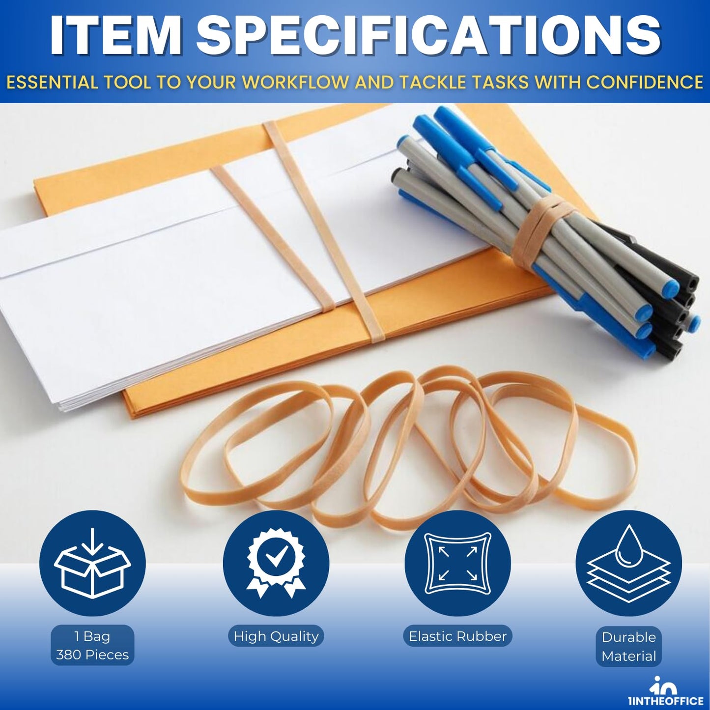 1InTheOffice Thick Heavy Duty Rubber Bands, Beige, Size 64, 380 Pack