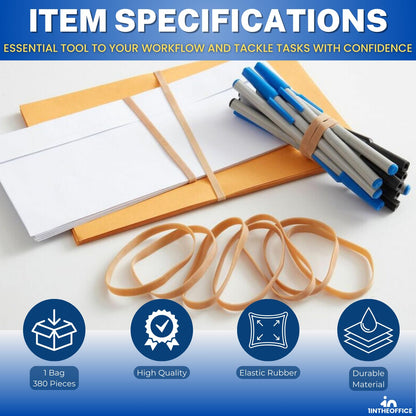 1InTheOffice Thick Heavy Duty Rubber Bands, Beige, Size 64, 380 Pack
