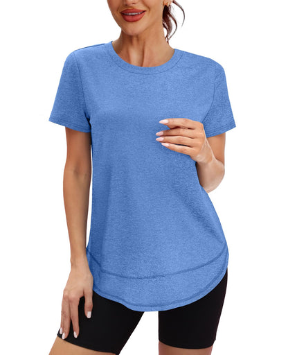 Summer Tops for Women 2026 Short Sleeve Workout Clothes Athletic Shirts Pilates Outfits Camisetas Deportivas para Mujer Blue L