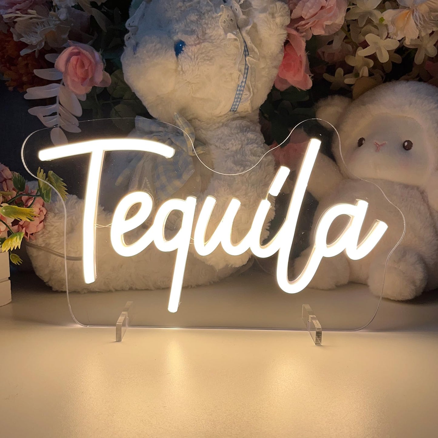 Tequila Table Number Neon Sign Desk Lamp Night Light Wedding Letter LED Neon Sign Wedding Table Decorations Neon Light Shop Bedroom Home Room Decor Christmas Party Warm White USB 30×16.8CM