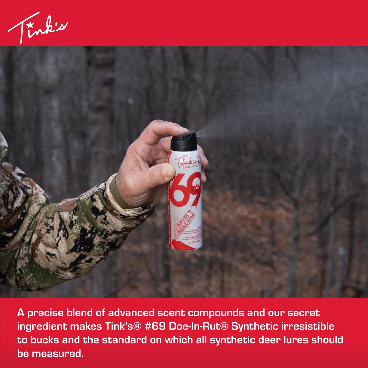 TINK'S Synthetic #69 Doe-in-Rut Estrous Urine Spray Mist Deer Attractant for Hunting (3 oz Can) - Superior & Long Lasting Doe Estrus Hunting Scents - Hunting Lure/Attractant