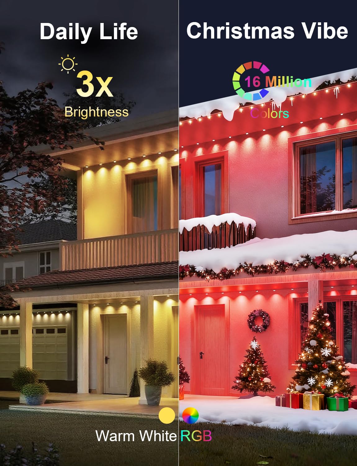Nexillumi 400ft Permanent Outdoor Lights for House, 2025 New Smart RGB Christmas Lights Outdoor with APP Remote Control, IP67 Waterproof Eternity Eaves Lighting for Christmas Decorations