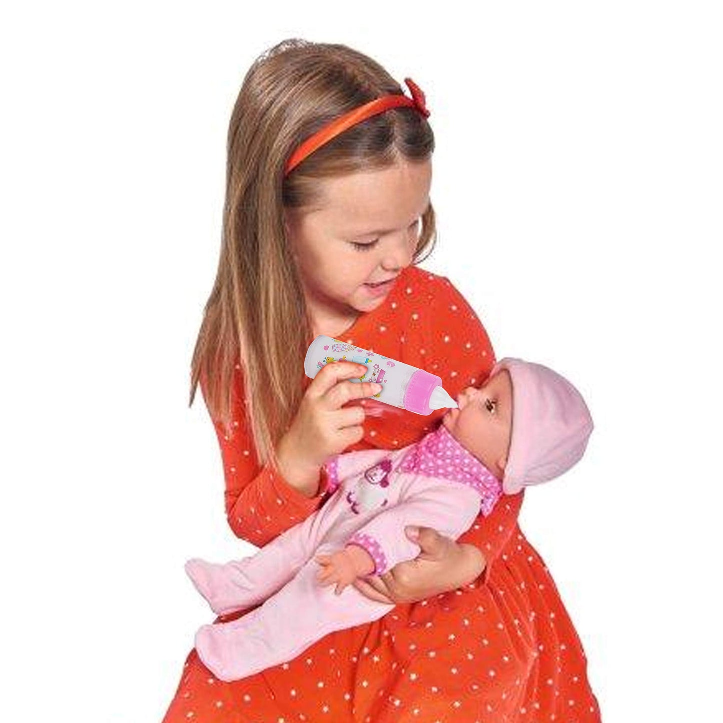 fash n kolor®, My Sweet Baby Disappearing Doll Feeding Set, Baby Care 6 Piece Doll Feeding Set for Toy Stroller | 2 Milk & Juice Bottles with 2 Toy Pacifier for Baby Dolls