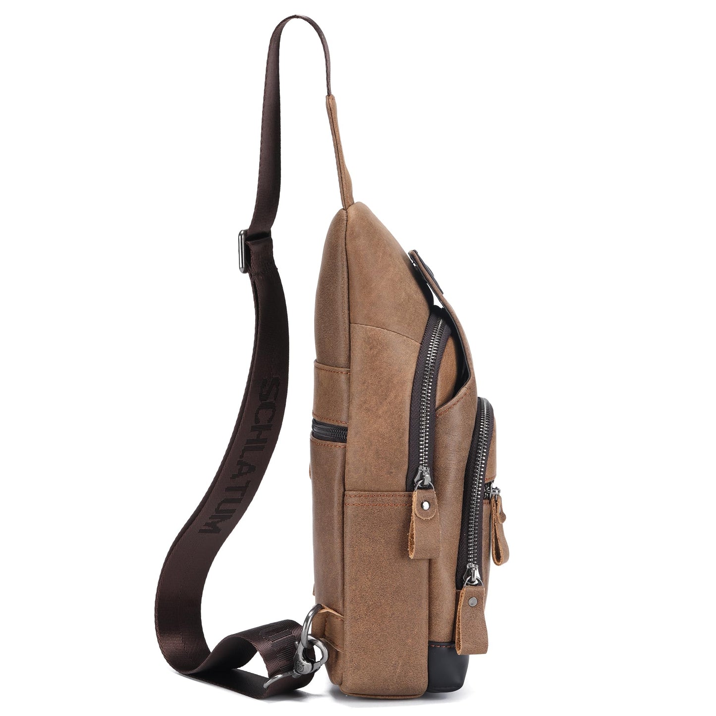 LUKZIJAES Genuine Leather Sling Bag for Men Crossbody Bags Man Shoulder Chest Pack Hiking Casual Daypack Outdoor Travel Backpack (#1-Brown)
