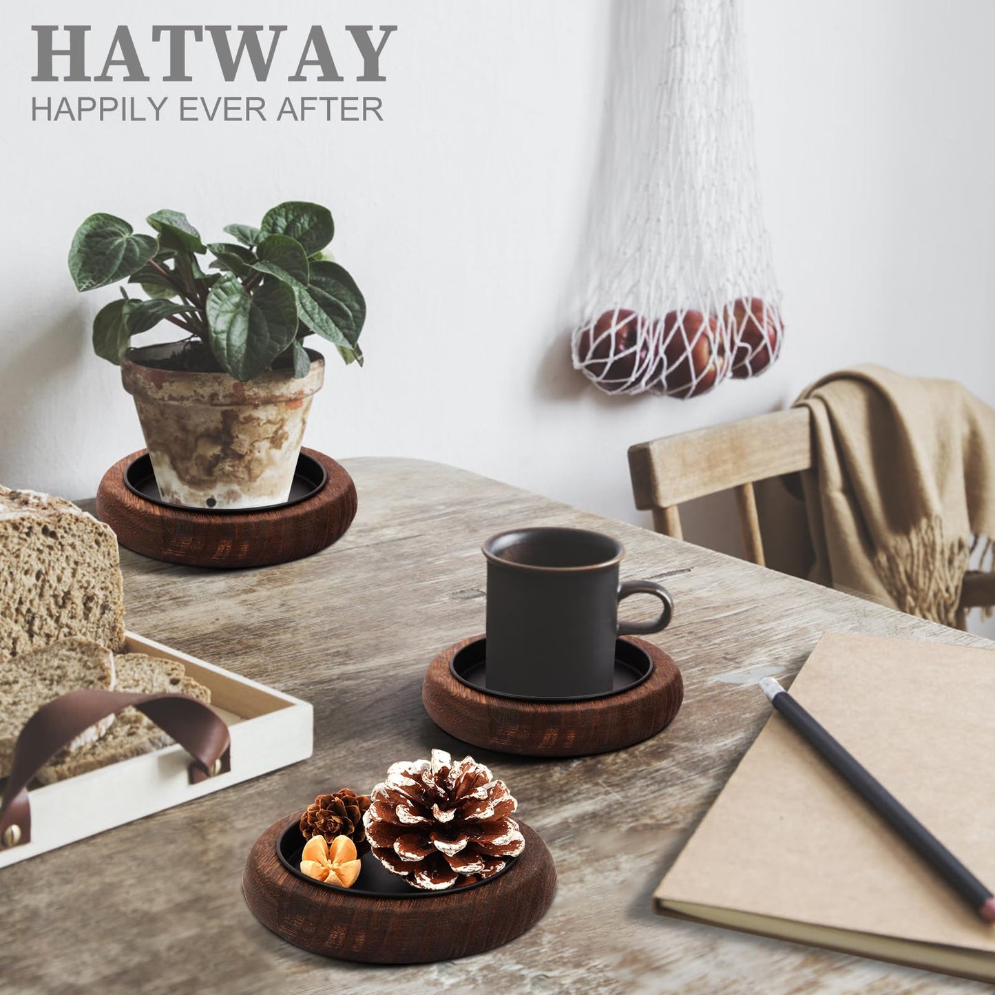 Hatway Wood Candle Holder Farmhouse Decor Wooden Pillar Candles Tray for Table Centerpiece Small Decorative Tray Riser Round Wooden Plate Pedestal Stand for Coffee Table for Christmas Decor Mu-4
