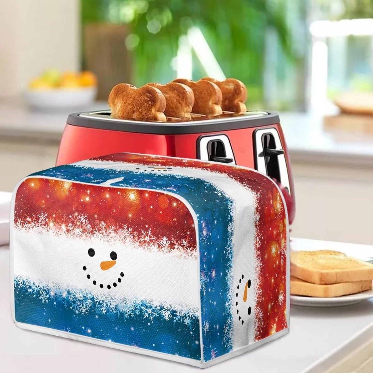 ASQVTIFE Christmas Snowman Toaster Dust Cover 4 Slice Christmas Decorations for Kitchen Cute Snowman Slice Toaster Cover Fits for Most Standard 4 Slice Toasters Gift for Mom Wife Friends