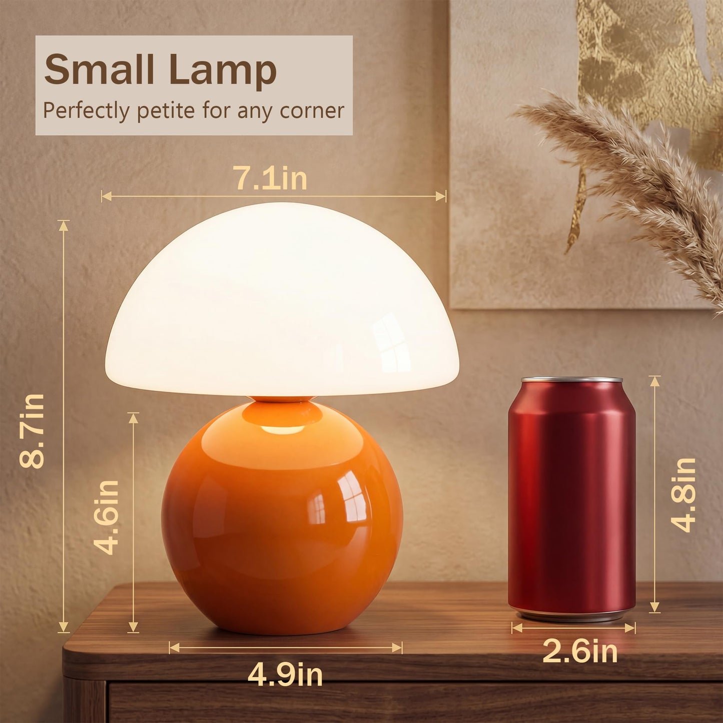 Dawnwake Mushroom Lamp Table Lamp for Bedroom,Desk Bedside Small Lamps for Living Room Night Stands,Mushroom Decor Cute Mini Modern Mid Century Lamps,Unique Aesthetic Home Living Room Decor(Orange)