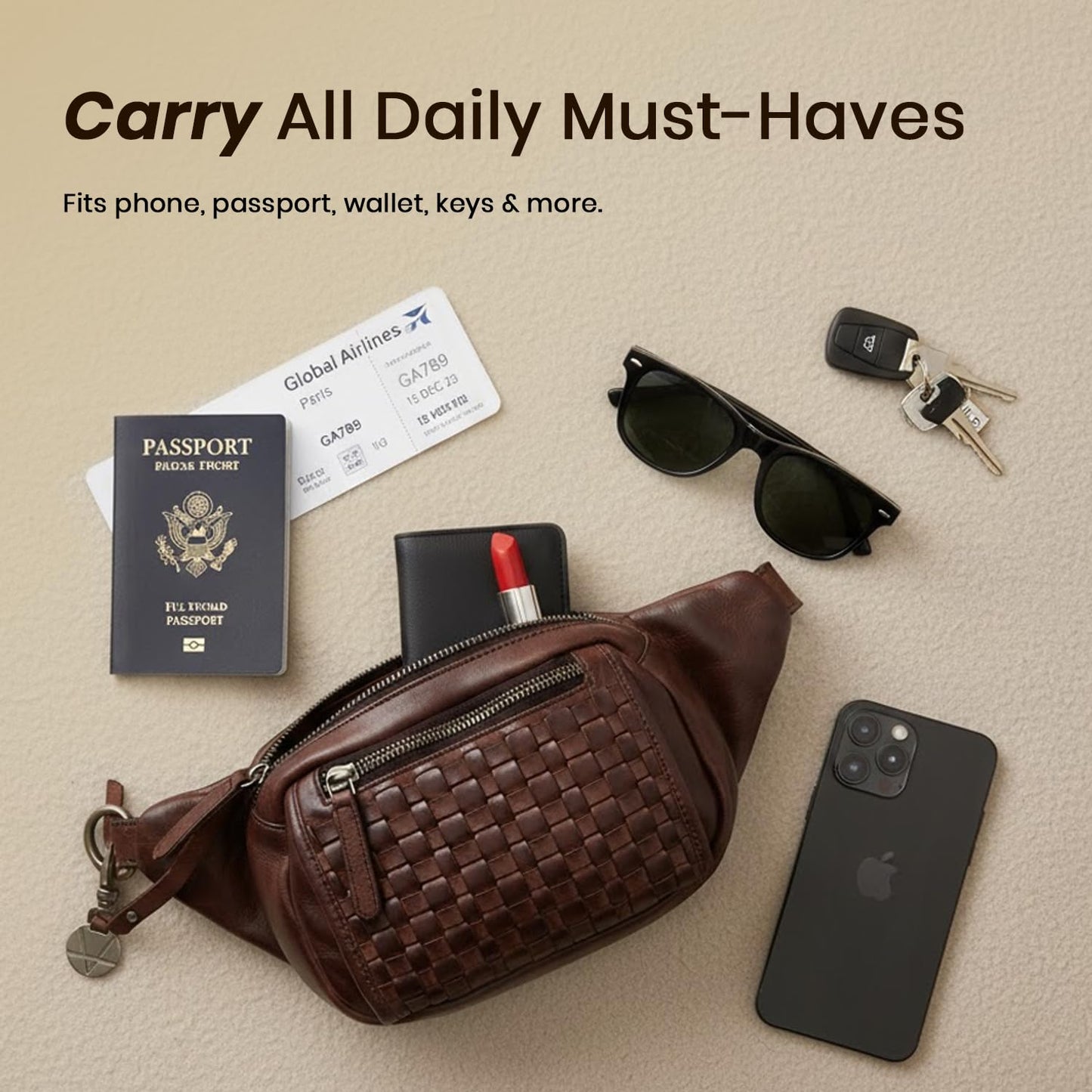 Vilenca Holland Genuine Leather Waist Bag Unisex, Waist Bag for Travel Trendy Casual Travelling Essentials Kept Bag Stylish, Durable, and Secure Travel Companion(VL-094-BROWN)