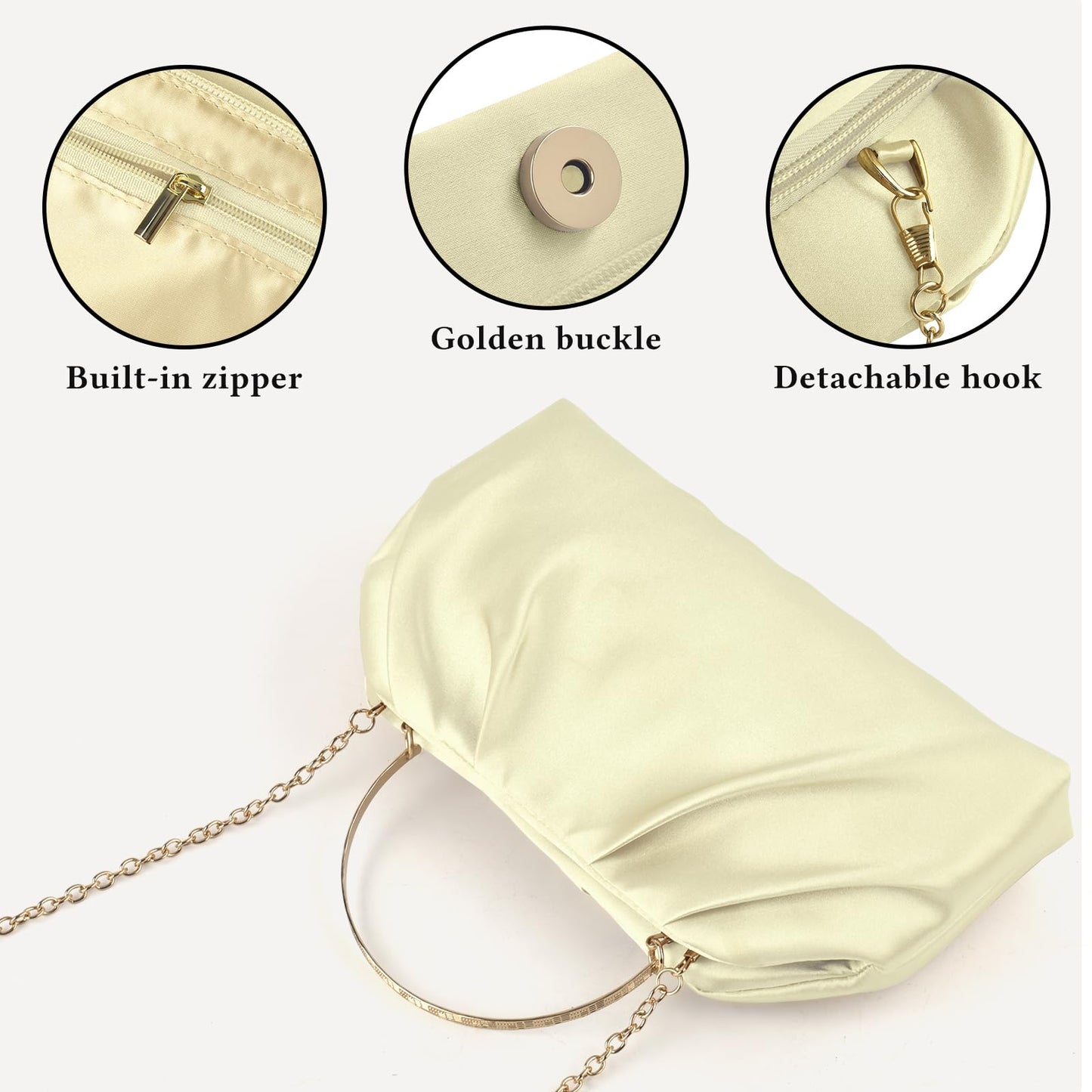 ERKOON Clutch Purse for Women Elegant Pleated Evening Bag Vegan Leather Clutch Dressy Crossbody Shoulder Formal Handbag for Weddings Galas with 2 Chain Straps (Apricot)