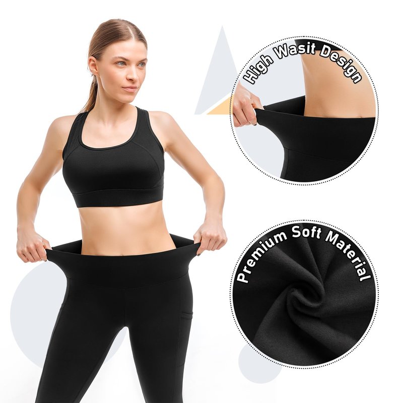 Leafigure 2 Pack Leggings with Pockets for Women, High Waisted Soft Leggings for Yoga Gym Black/Grey XXL