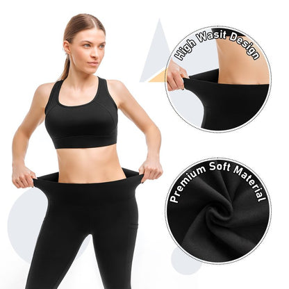 Leafigure 2 Packs Leggings with Pockets for Women, High Waisted Tummy Control Workout Leggings for Gym Black/Teal LXL