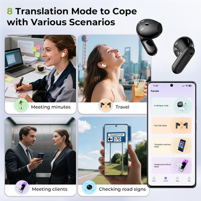 NE20 Earbuds, 2025 New NE20 AI Translation Earbuds in Real Time, Language Translator Headphones with LCD Touch Screen Audifonos Traductores Inglés Español Support 140 Languages for Travel Business