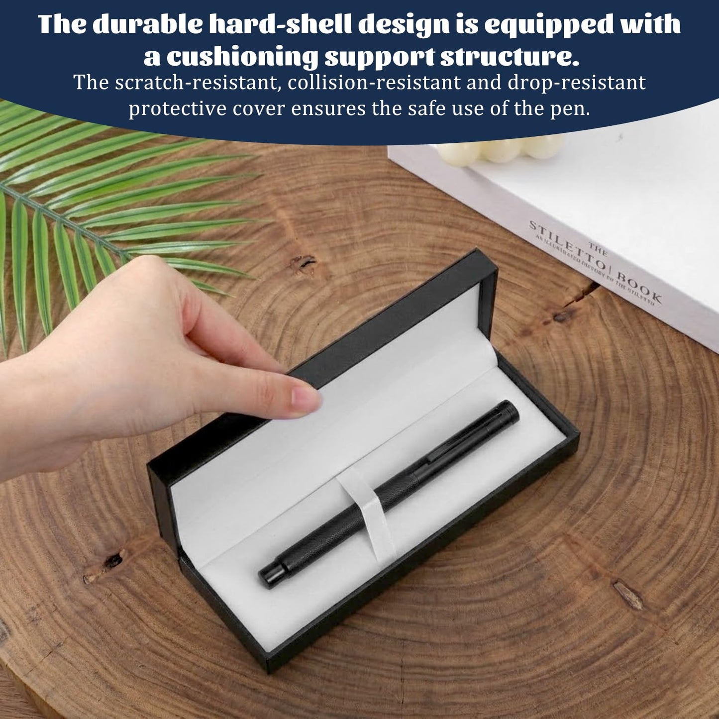 Jxiwfvl PU Leather Pen Box Single Case, Rectangle Pen Display Organizer Pens Gift Box for Fountain and Ballpoint Pens, Men Women Business Office Supplies