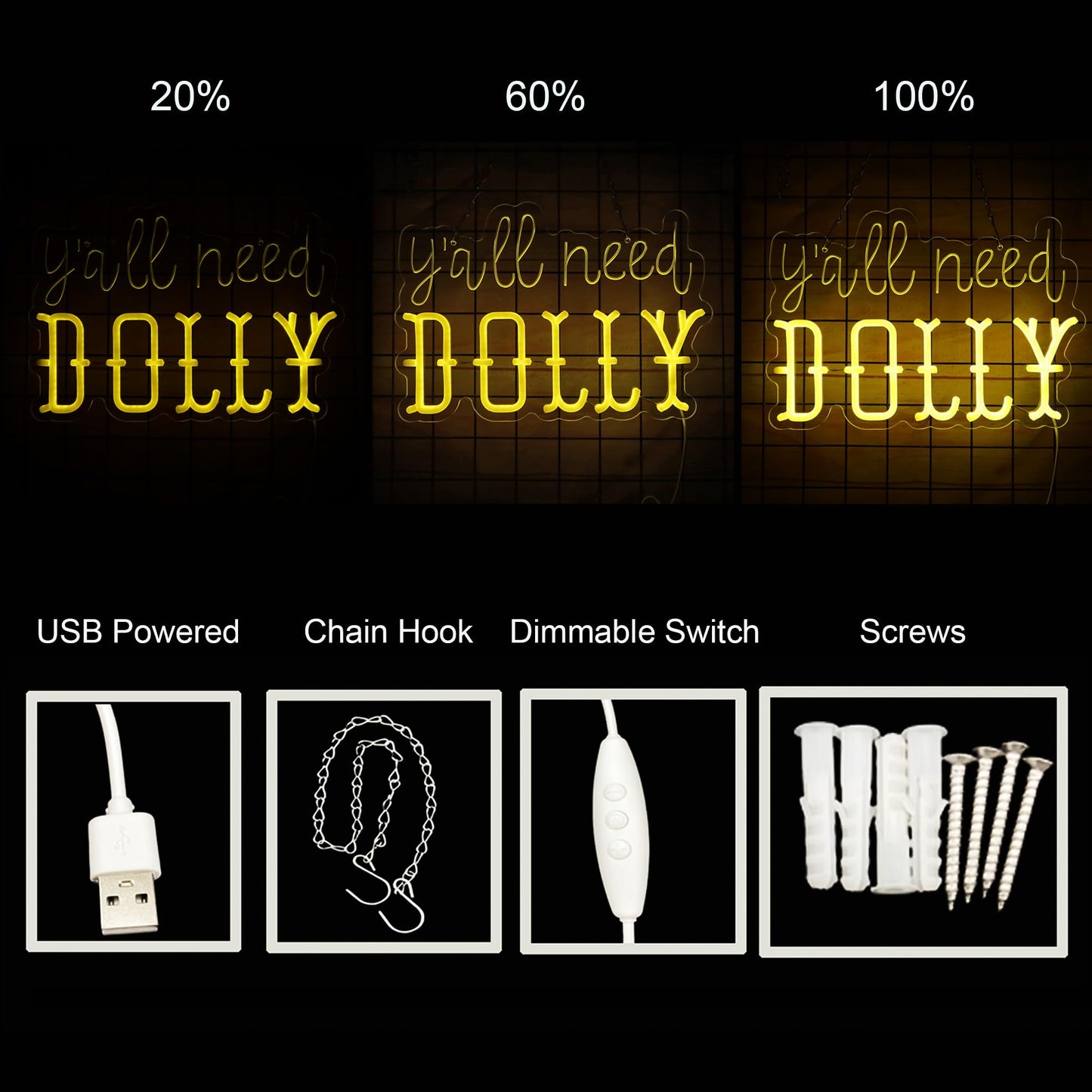 Y'all Need Dolly Neon Sign,Dolly Light Up Sign,For Wall Decor Home Decor USB Powered Christmas Birthday Gift