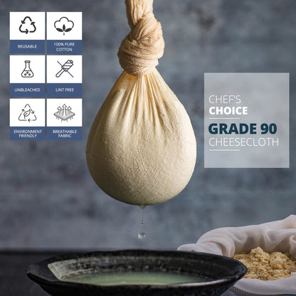 Sufaniq Cheese Cloths, Grade 90 (9 Sq Feet) 100% Pure Cotton Reusable Cheesecloth, Unbleached Ultra Fine Fabric, Cheesecloth for Straining, Premium Butter Muslin Cloth for Straining - 1 Sq Yard