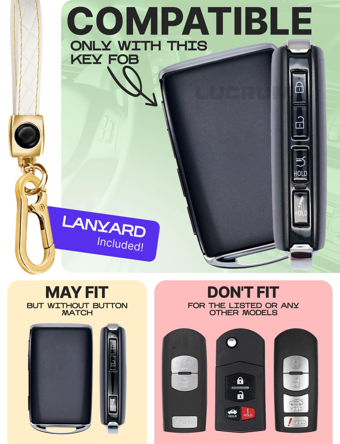 Lucrum Compatible with Mazda CX5 Key Fob Cover & Leather Keychain - TPU Keyfob Case for 3, 6, CX-5, CX-9, CX-30, CX-50, CX-70 (2019-2025) - Spring Vibe