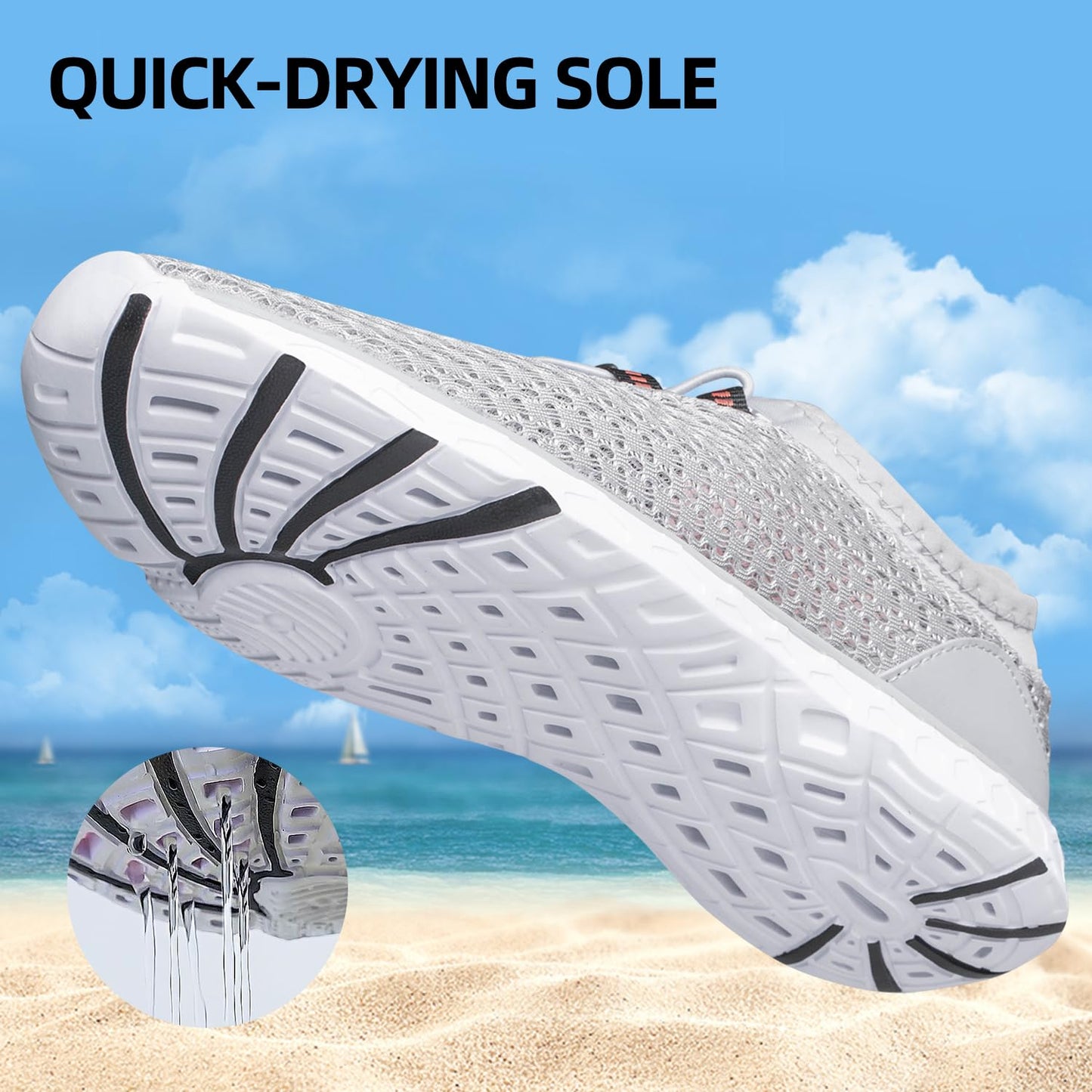 DOUSSPRT Men's Water Shoes Quick Drying Sports Aqua Shoes Grey Size 11