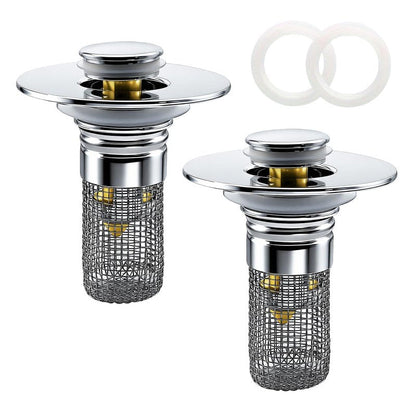 Bathroom Sink Drain Strainer, Pop-up Sink Drain Strainer with Removable Strainer Basket Hair Catcher, Bathroom Sink Stopper,2 Packs