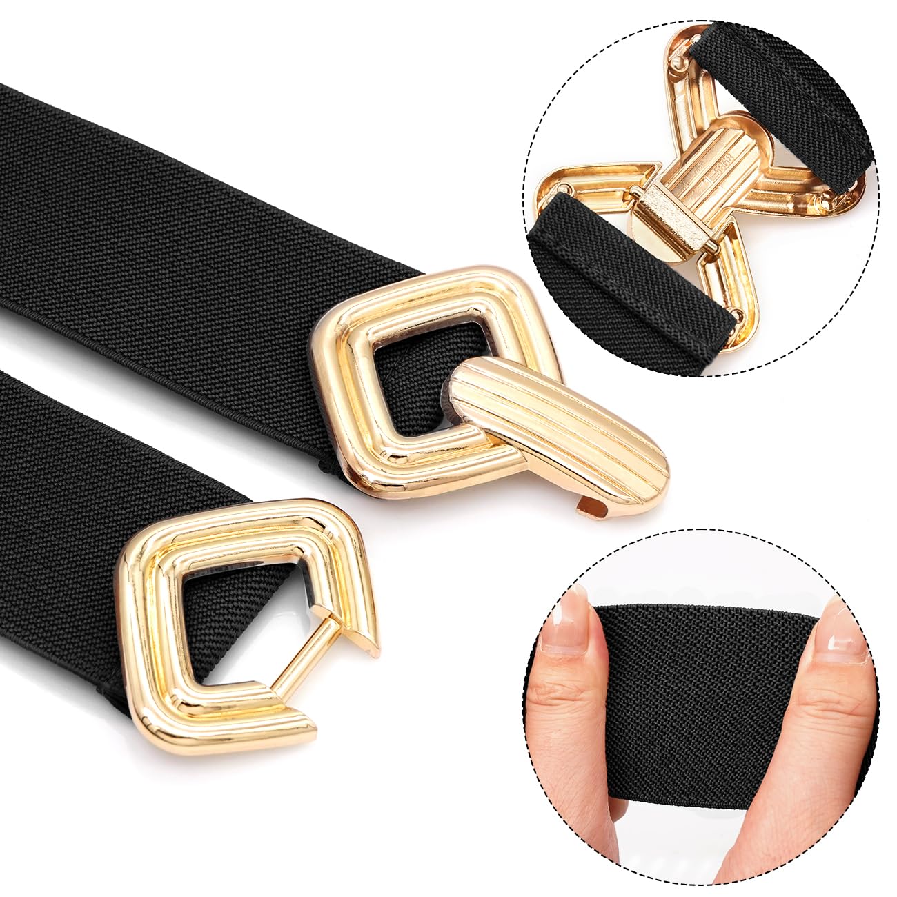 BAOKELAN Wide Elastic Waist Belts for Women Stretchy Skinny Belts with Gold Buckle for Dresses Black Gold 65cm/26in