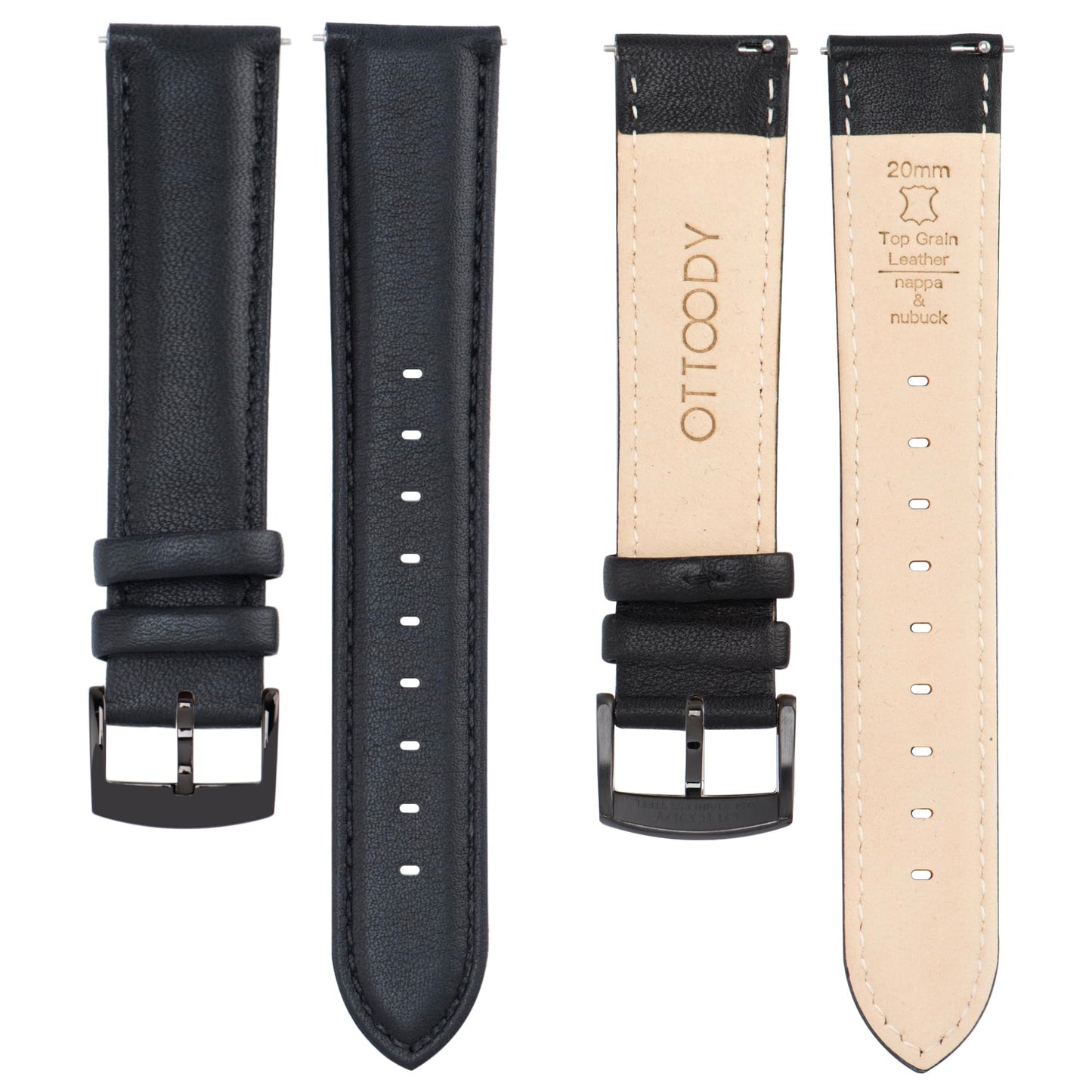 OTTOODY Leather Watch Bands Strap Quick Release, Elegant & Soft Top Grain Genuine Leather Watch band for Men Women, 22mm 21mm 20mm 18mm 16mm Replacement Straps for Watch & Smartwatch, Black Buckle
