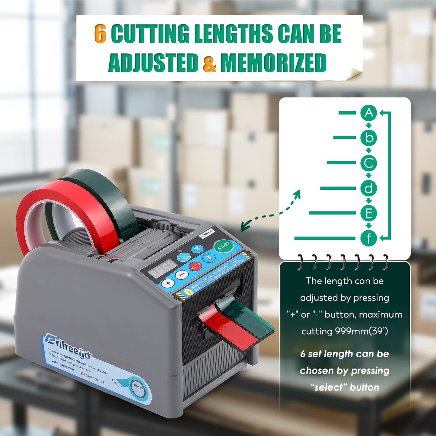 Frifreego Automatic Tape Dispenser Electric Tape Cutter, 39" MAX Cutting Length, with Manual & Auto Modes, Cutting Various Tapes with 0.24-2.36" Width, for Office Warehouse Use, Package Packing