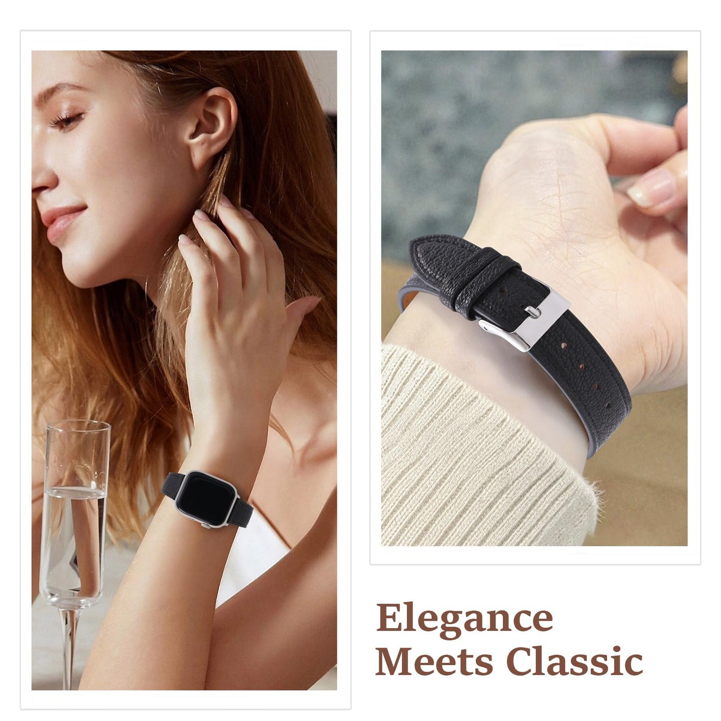 Thin French Goatskin Women's Soft Leather Band Compatible with Apple Watch 38mm 40mm 41mm 42mm 44mm 45mm 46mm 49mm, Lightweight Slim Leather Strap for iWatch Series Ultra SE 11 10 9 8 7 6 5 4 3 2 1