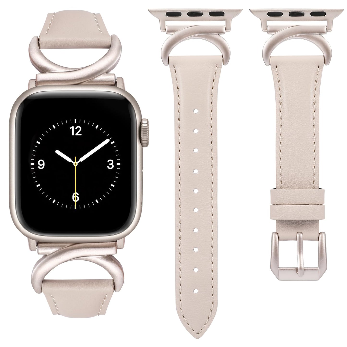 Minyee Leather Band Compatible with Apple Watch Bands 41mm 40mm 38mm 44mm 45mm 42mm 49mm Women, Slim Thin Dressy Designer Strap with C-Shape Metal Buckle for iWatch Ultra 2, Series