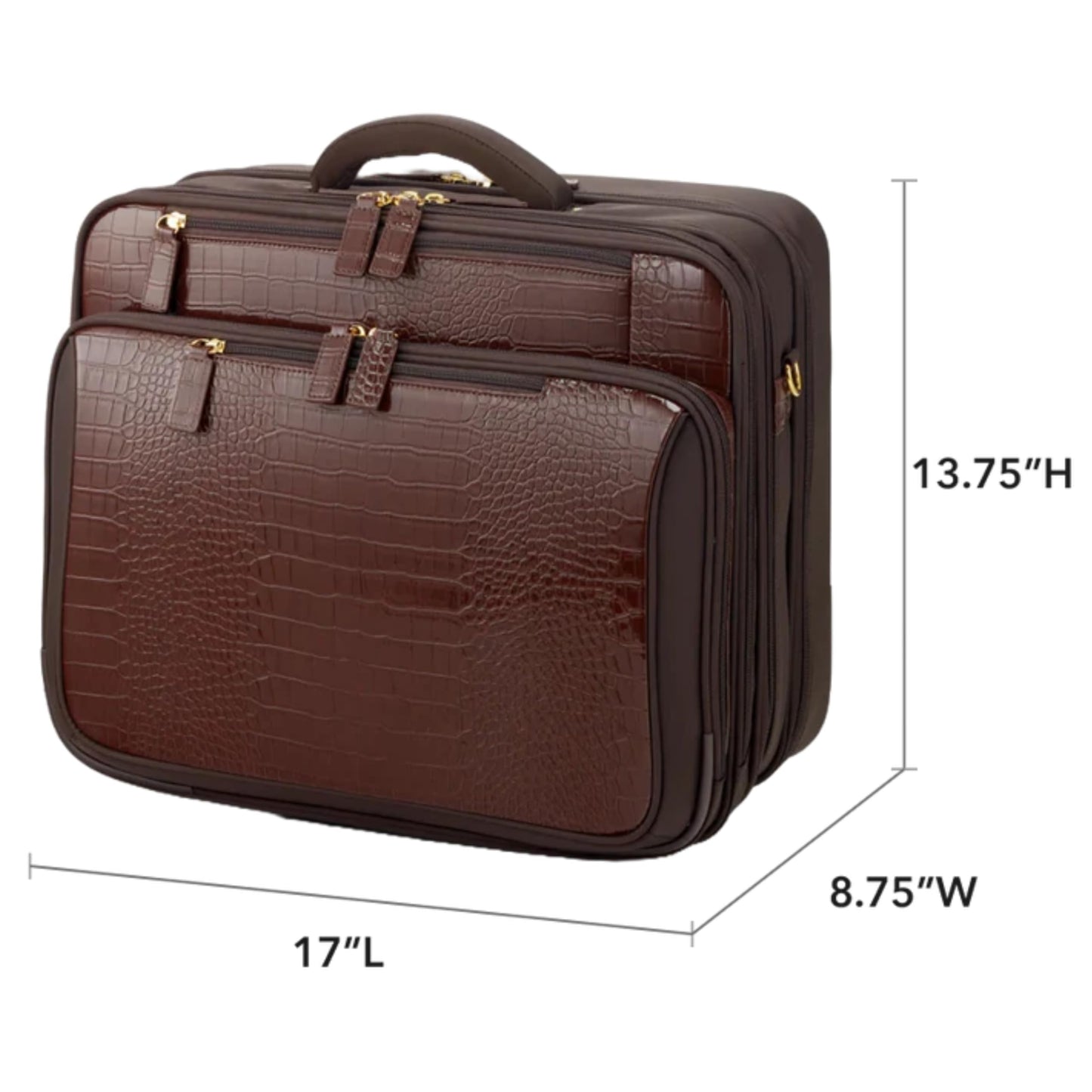 FRANCINE Croco-Style Roller Laptop Tote Bag, Fits Up to 17-Inch Laptop, Wheeled Carry-On Work Travel Bag with Telescoping Handle and Multiple Compartments (Brown)