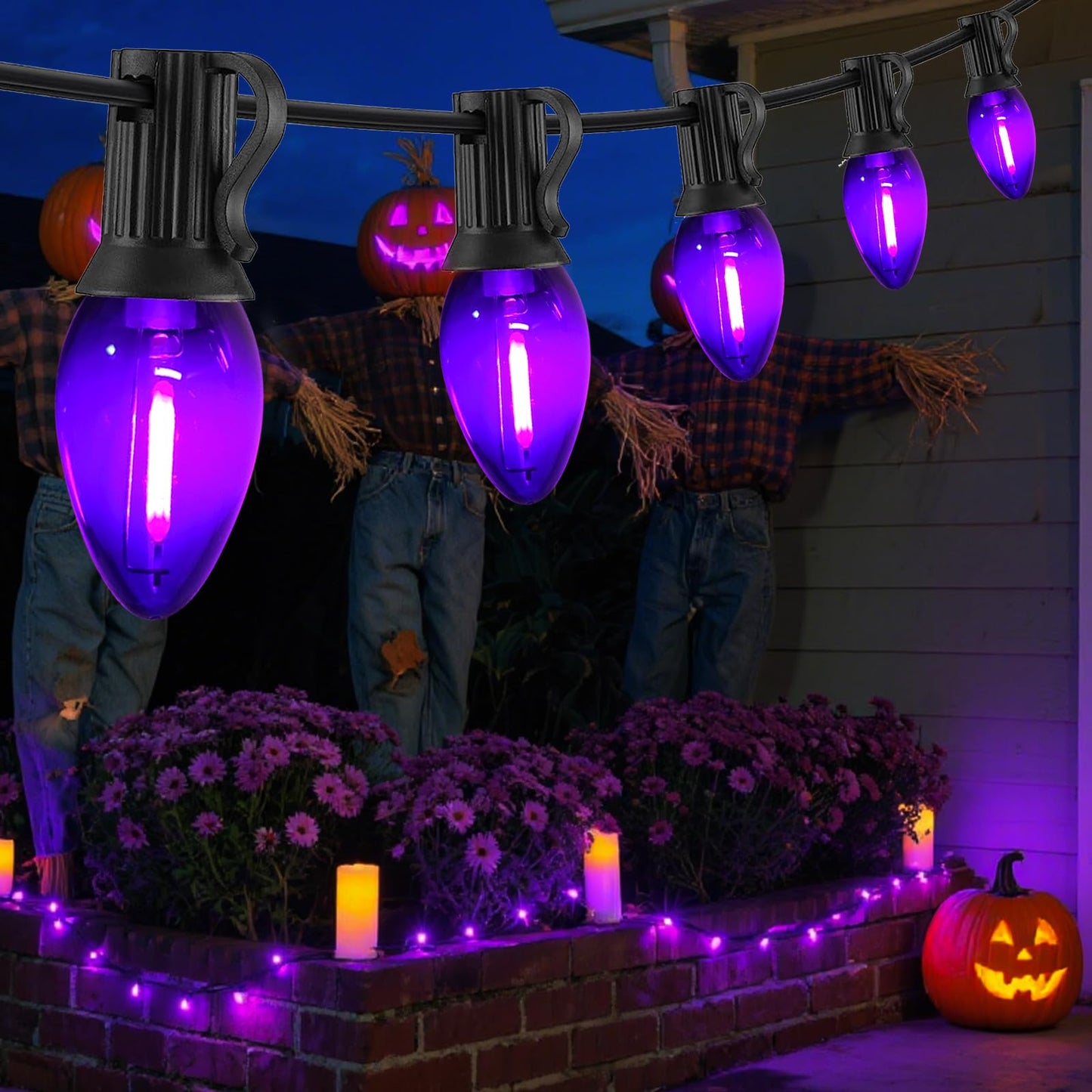 CHYParty 25 Pack C7 Replacement Bulbs, Dark Purple LED Halloween Light Bulbs for Outdoor String Lights, Patio, Christmas Decor, E12 Candelabra Base, Waterproof, Energy-Saving