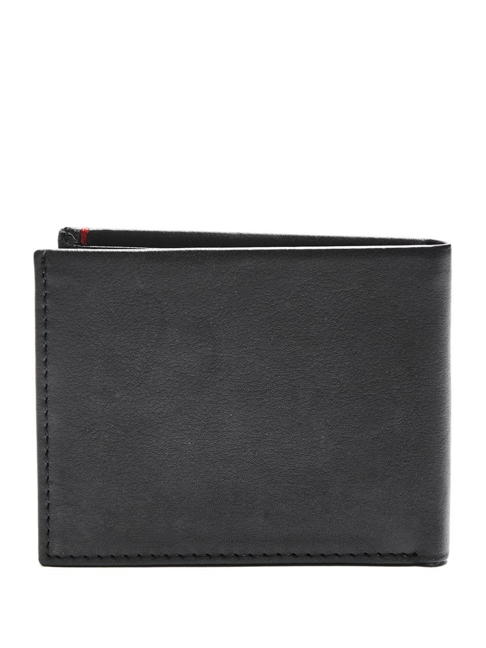 Guess Men's Leather Slim Bifold Wallet, Julian Black/Red, One Size