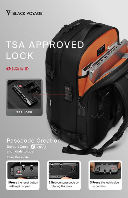 Vortex Vacuum Seal Travel Backpack 60L Exapandable Air Compression System Water Resistant TSA Lock Carry-On Suitcase Luggage Black AERO - Vacuum Pump Included