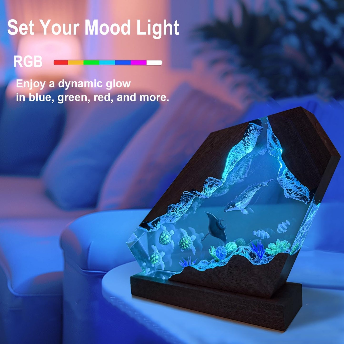 Humpback Whale Resin Ocean Lamp, Handmade RGB Resin Night Light for Home Office Decor,Turtles Gifts for Women, Ocean Lover Collectibles, Unique Gifts for Mom,Holiday Gift for Him & Her (S 6"x4")