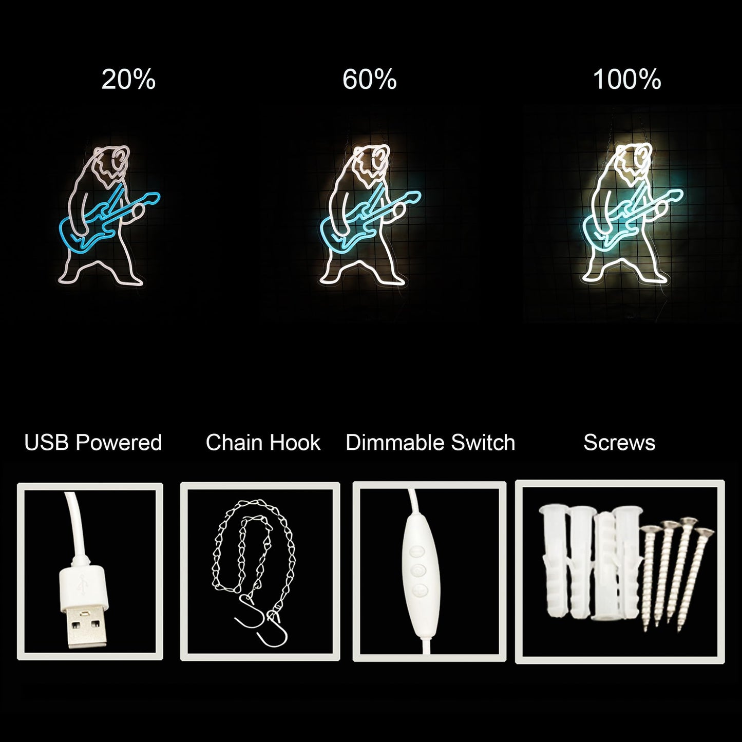 Polar Bear Plays Guitar Led Neon Sign, Polar Bear Playing Music Neon Light, Rock and Roll Led Light, Live Music Show Sign Guitar Lamp Birthday Gift