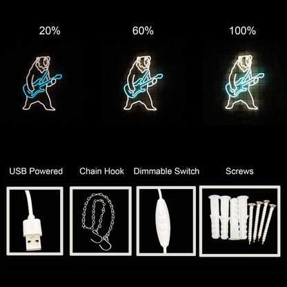 Polar Bear Plays Guitar Led Neon Sign, Polar Bear Playing Music Neon Light, Rock and Roll Led Light, Live Music Show Sign Guitar Lamp Birthday Gift