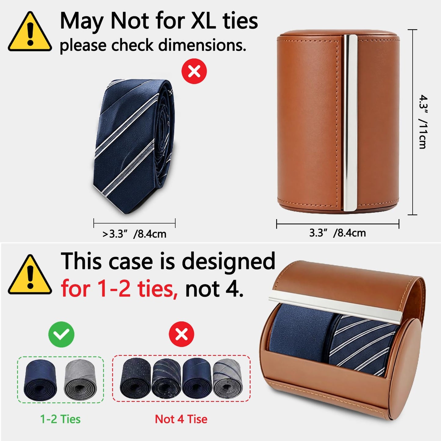 YY YEARCHY Men's Necktie Travel Case, Tie Anti-Wrinkle Organizer Box - Formal Cylinder Shape (Brown)