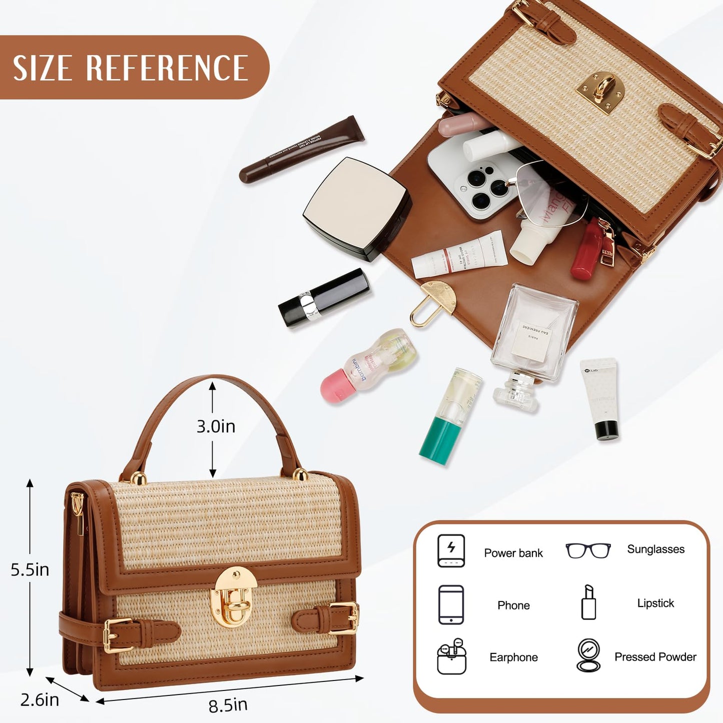 KKXIU Straw Purses for Women – Summer Beach Shoulder Purse & Clutch Handbag, Woven Crossbody Bags for Women, Brown