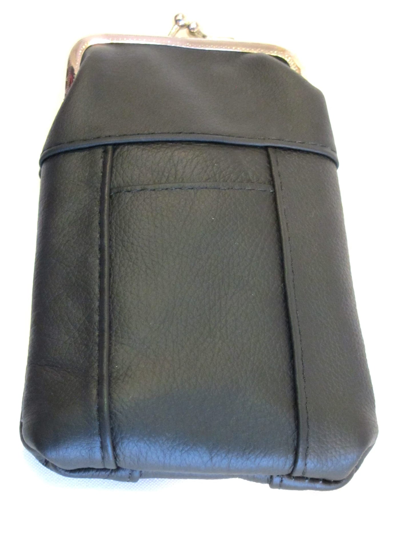 100's 120's 100% Genuine Leather Cigarette Case Lighter Pocket Kiss Lock Metal Twist Clasp Slim Durable -BLACK