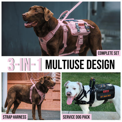 OneTigris Service Dog Vest Harness, Service Dog Cape Guardian Dog Backpack Harness with Pouches Dog Saddle Bag for Small Medium and Large Dogs (Pink, M)