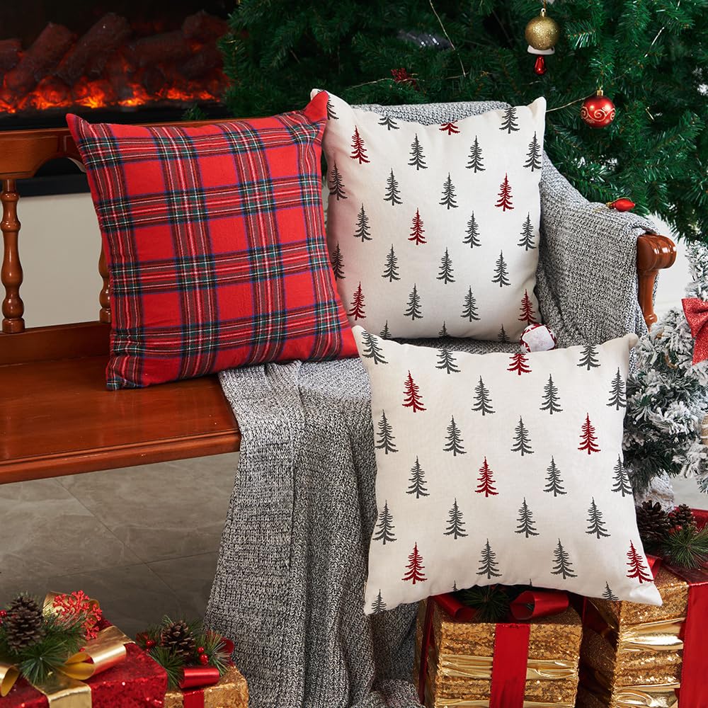 DFXSZ Christmas Pillow Covers 18x18 inch Set of 2 Christmas Tree Decorative White Throw Pillow Covers Winter Famliy Decoration for Home Couch TH-30G18