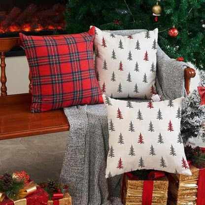 DFXSZ Christmas Pillow Covers 18x18 inch Set of 2 Christmas Tree Decorative White Throw Pillow Covers Winter Famliy Decoration for Home Couch TH-30G18