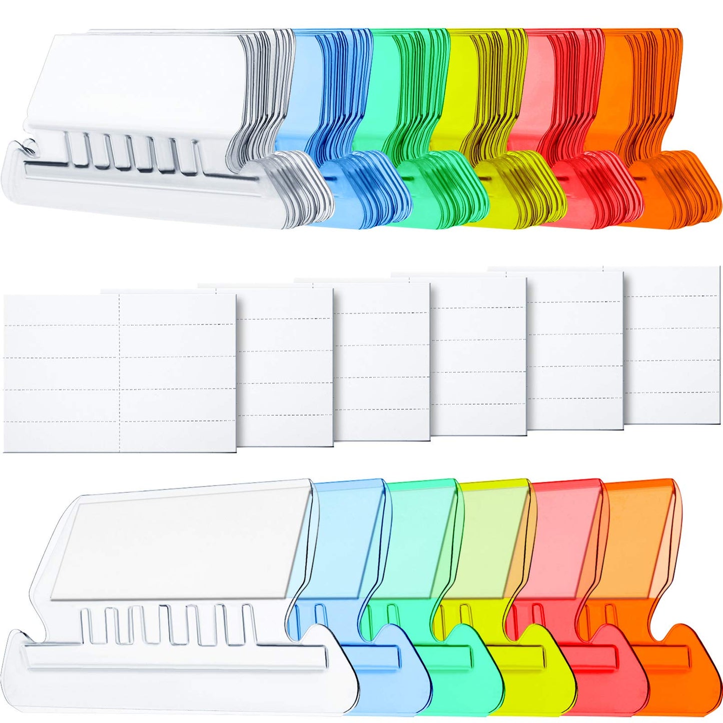 120 Pcs Jovitec File Folder Tabs, 60 Hanging File Folder and 60 Inserts Plastic Tabs for Back to School Organize Distinguish Hanging Files, 2 Inch, Clear to Read(60 Sets,Angle Design Multicolor A)