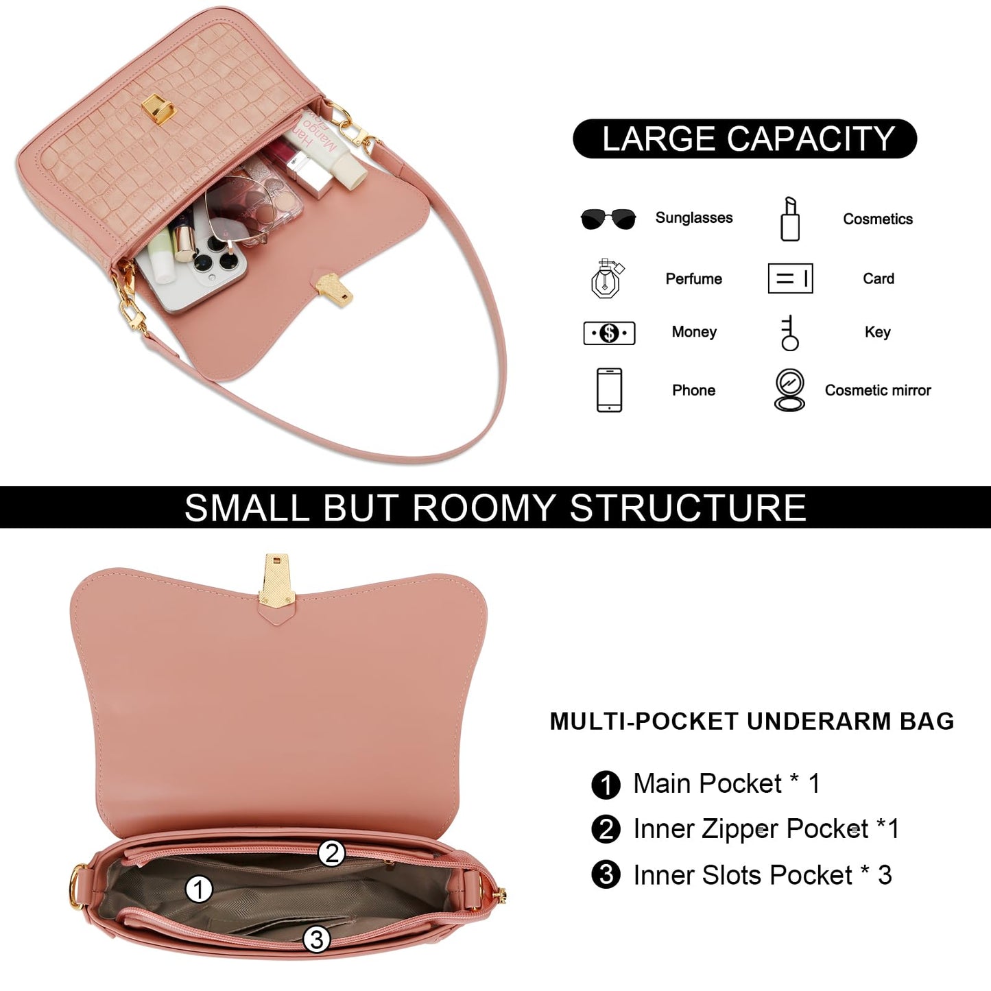 KKXIU Small Shoulder Bag for Women Cute Purses Mini Hobo Handbag Trendy Clutch Purse-S,Pink