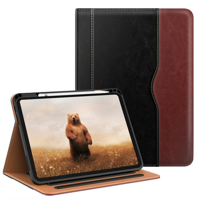 OKP Case for iPad A16 11th Generation 2025 / 10th Gen Case 2022, for 11 Inch / 10.9 Inch iPad Multi-Angle Viewing PU Leather Stand Cover with Pencil Holder & Pocket, Auto Sleep/Wake, Black Brown