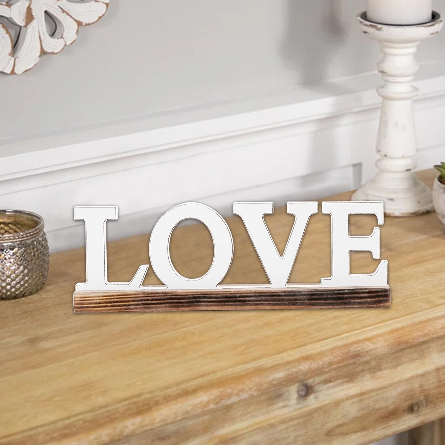 Sintosin Rustic Love Signs Decor 12", Farmhouse Wooden Love Signs for Home Decor, Distressed White Wedding Signs for Tabletop, Decorative Bedroom Signs for Valentine Thanksgiving Christmas