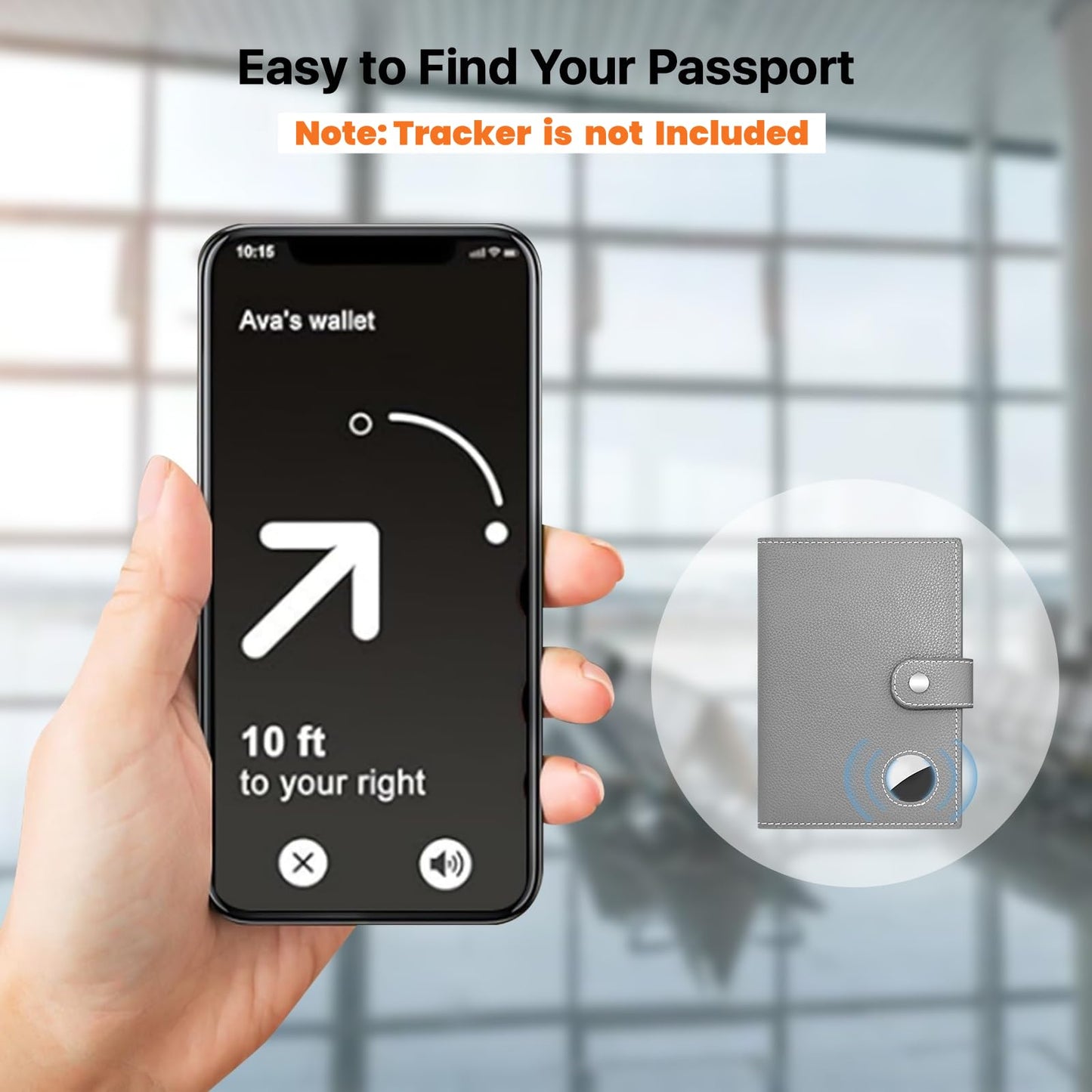 Genuine Leather Passport Holder for Travel, RFID Blocking Passport Wallet with Tracker Holder, Slim Passport Cover Travel Wallet for Women Men, Airport Essentials (Gray)
