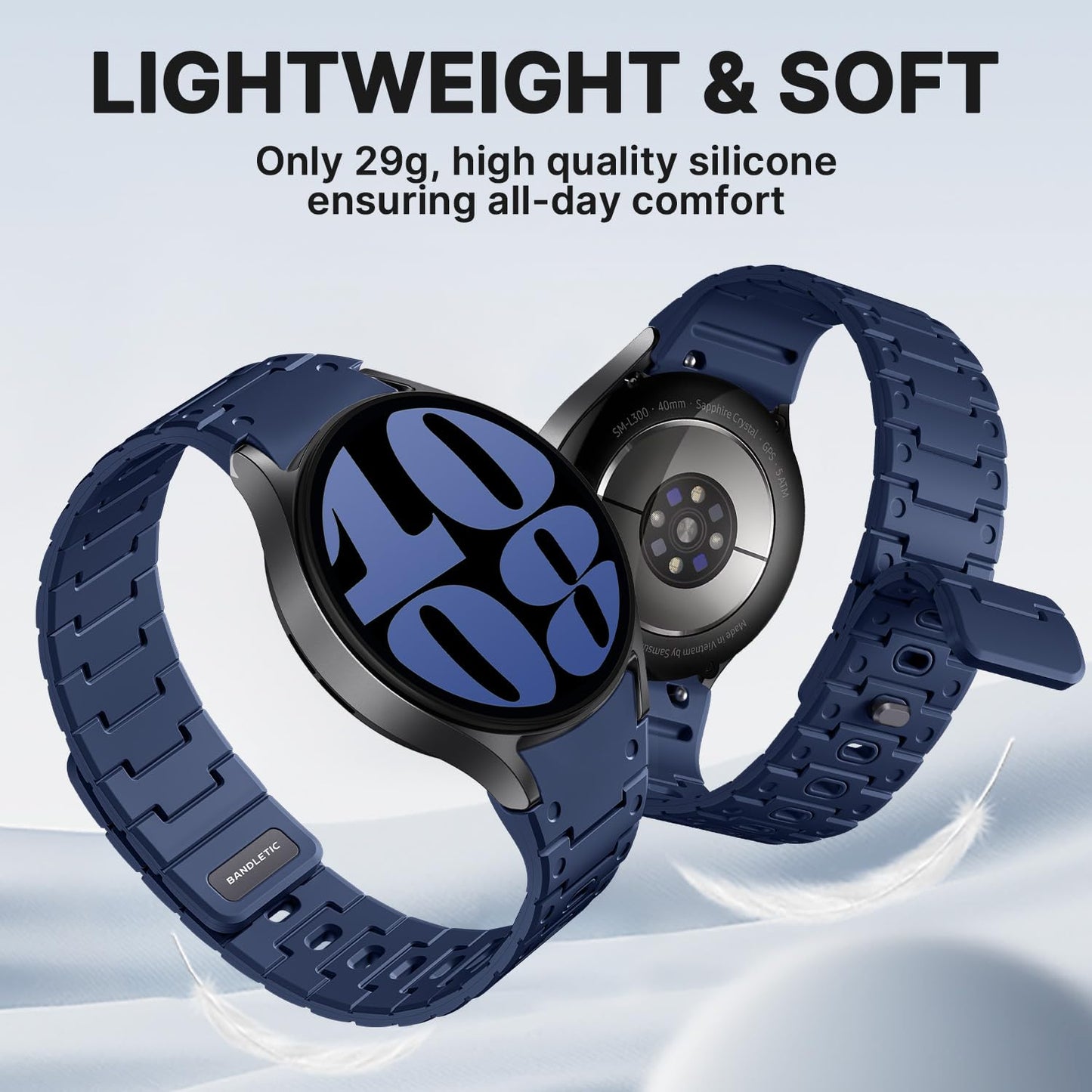 Bandletic Silicone Magnetic Band Compatible with Samsung Galaxy Watch 7 6 5 4 FE 40mm 44mm/Watch 6 4 Classic 43mm 47mm 42mm 46mm/Watch 5 Pro 45mm, 20mm No Gap Soft Sport Strap for Men Women